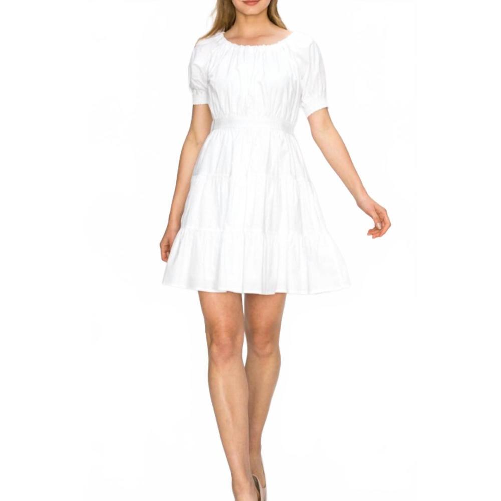 NEW INA FASHION white tiered dress in white